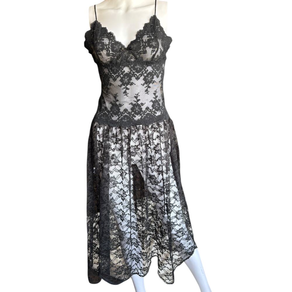 Vintage Victoria's Secret Gold Label Medium Black Sheer Floral Lingerie Dress - Picture 3 of 16